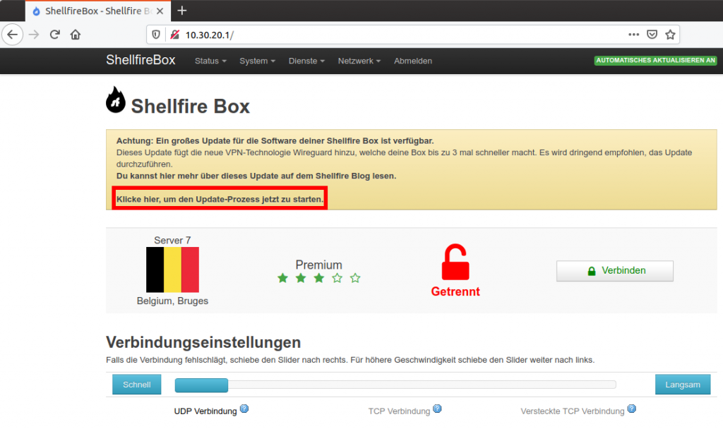 Shellfire Box Updatemeldung